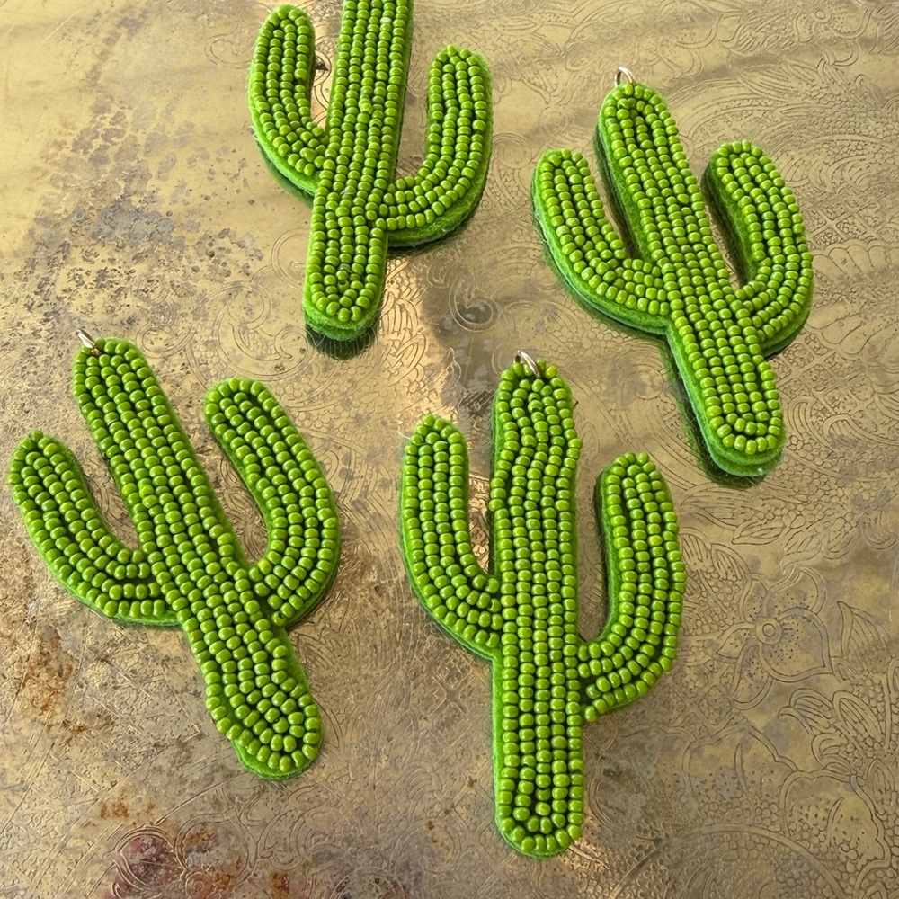 Beaded Green Cactus Necklace pendants or earrings